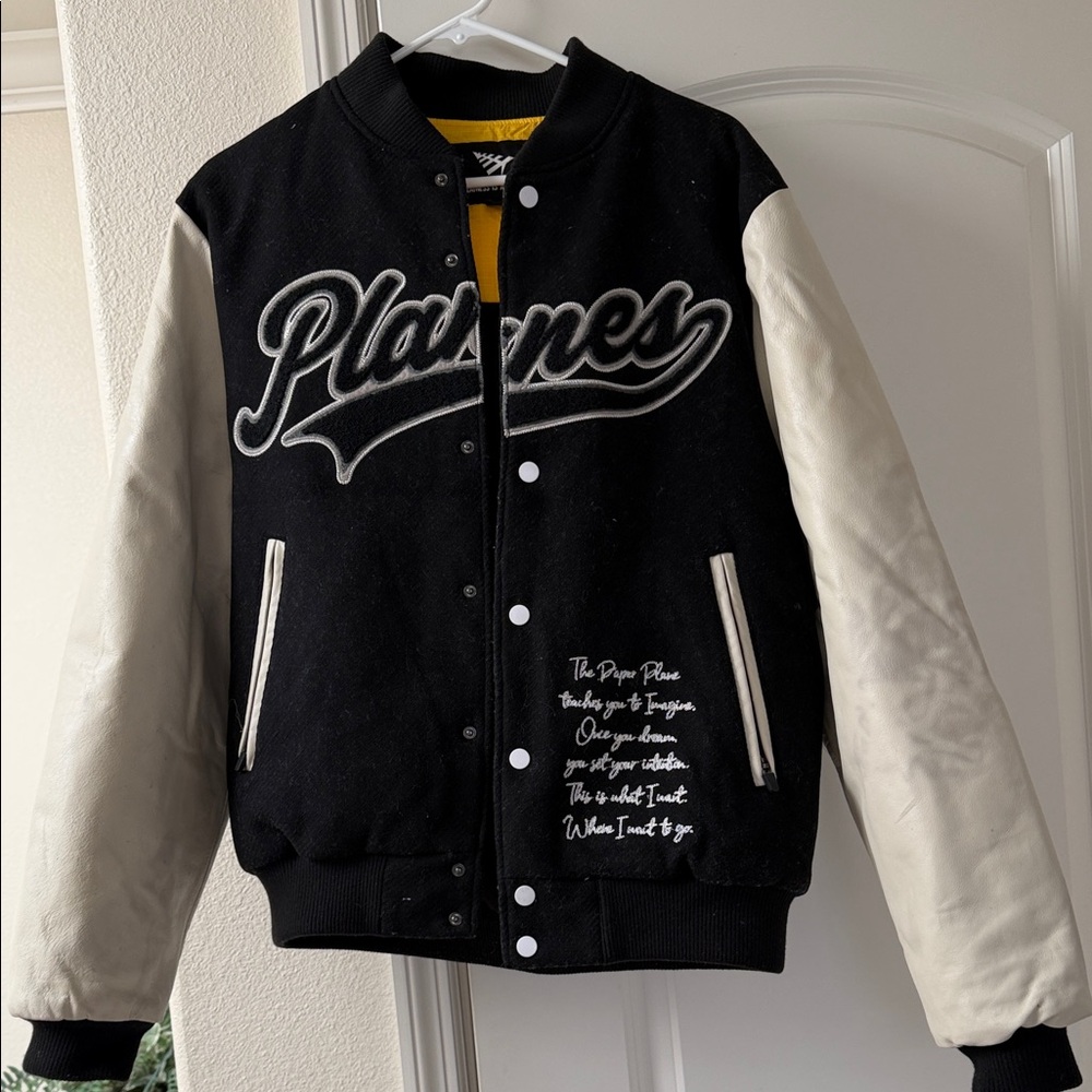 Black & White 'Planes' Varsity Jacket